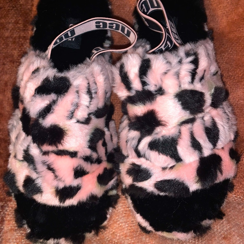 UGG Fluff Yeah Slides Animalia Pink Gently Used Size 8